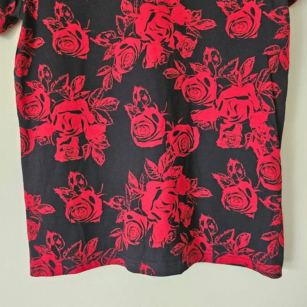 GUESS Men's Black Red Rose Print Graphic Tee Size S Y2K Streetwear Grunge Cotton - Picture 7 of 10